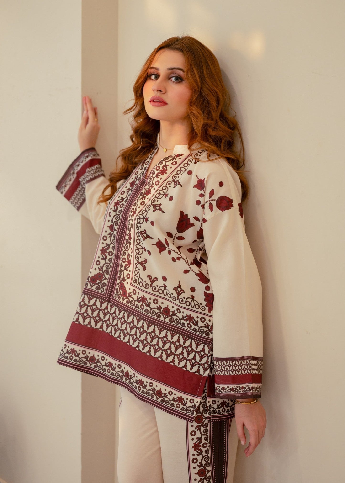 MAROON SUPREMACY Digital Printed Turkish Co Ord Set in Korean BSY with Color Lock Technology