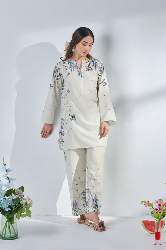 WHITE STUNNER Comfort Fit Turkish Cords Set with Premium Digital Print