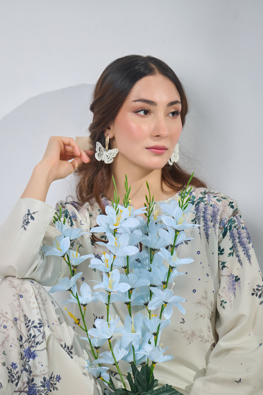 WHITE STUNNER Comfort Fit Turkish Cords Set with Premium Digital Print