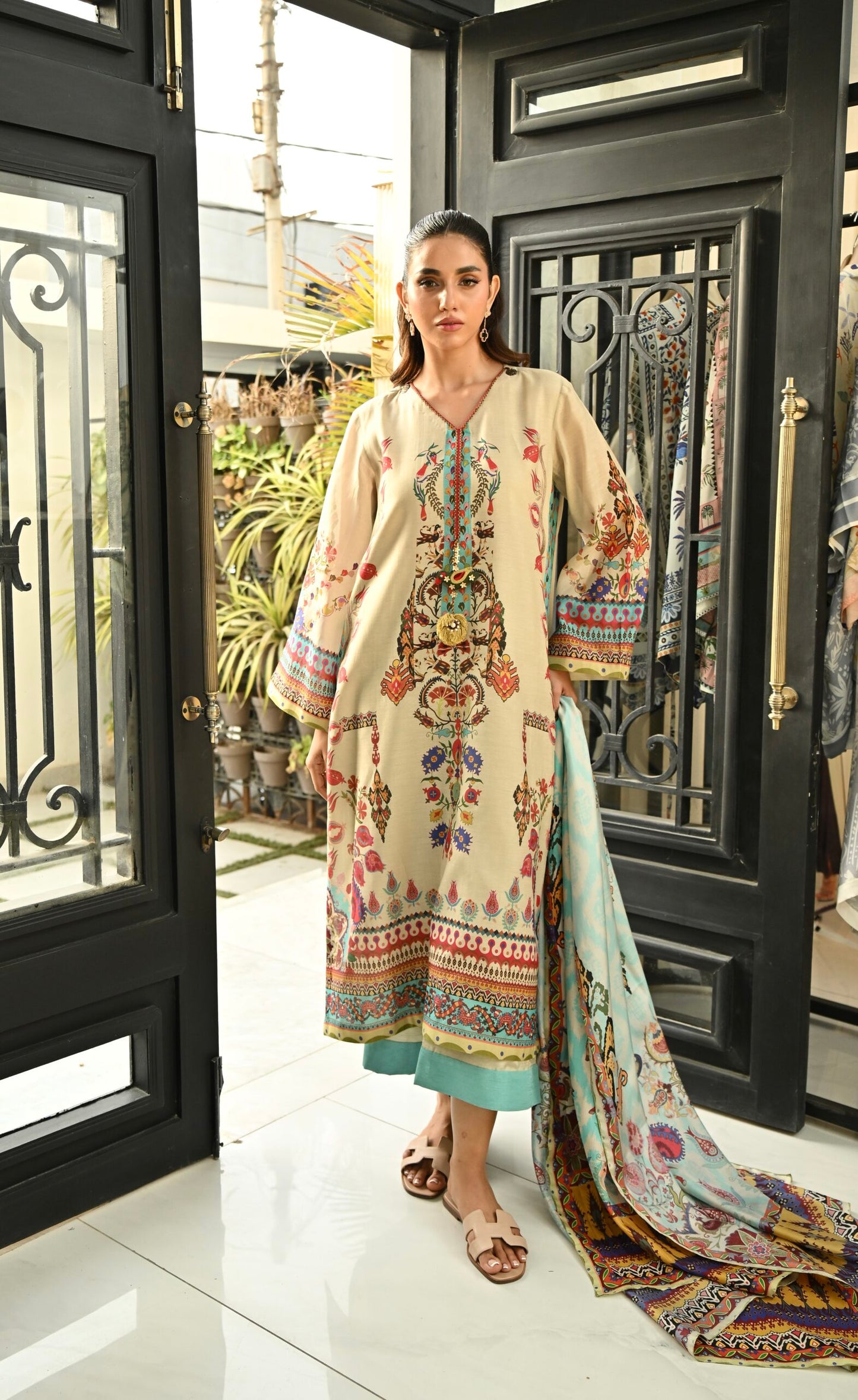 BEIGE BLOSSOM ( pakistani 3 pc set with dupatta) READYTOWEAR