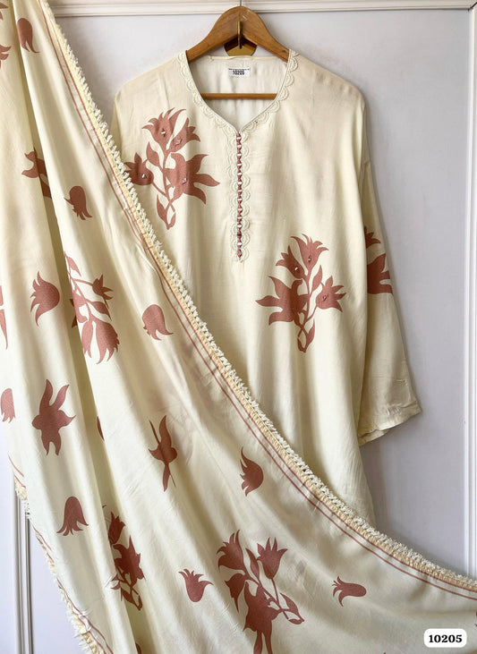 Pure muslin semi stitched shirt with beautiful thread mirror & lace work