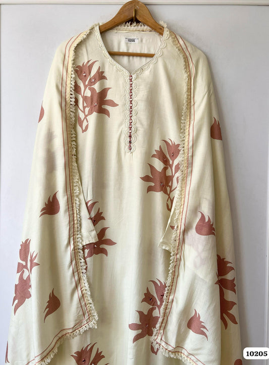 Pure muslin semi stitched shirt with beautiful thread mirror & lace work