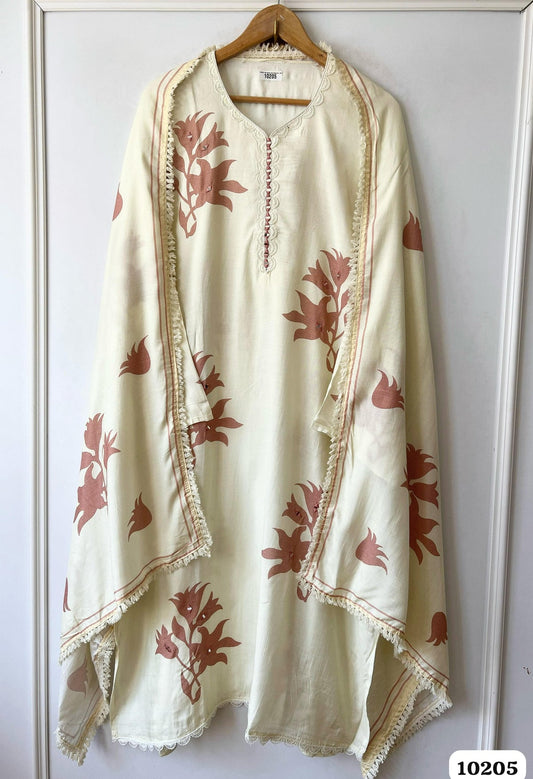 Pure muslin semi stitched shirt with beautiful thread mirror & lace work