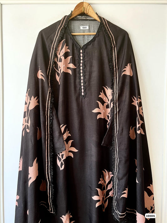 Pure muslin semi stitched shirt with beautiful thread mirror & lace work
