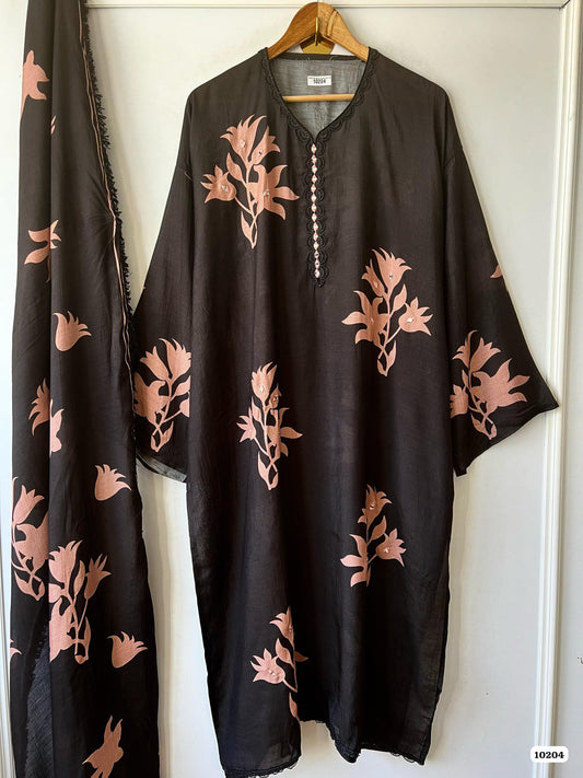 Pure muslin semi stitched shirt with beautiful thread mirror & lace work