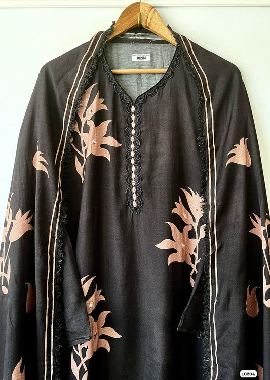 Pure muslin semi stitched shirt with beautiful thread mirror & lace work