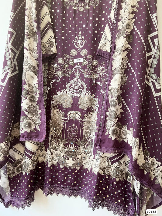 Pure muslin Pakistani printed semi stitch shirt with beautiful laces & mirror works