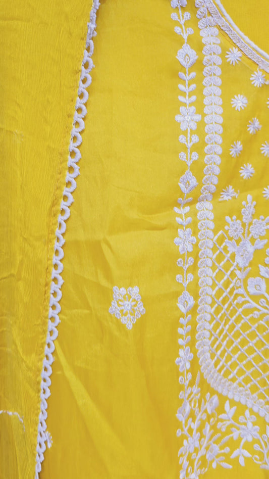 HALDI SPECIAL YELLOW 3 PC UNSTITCHED SET FULLY EMBROIDERED DRESS