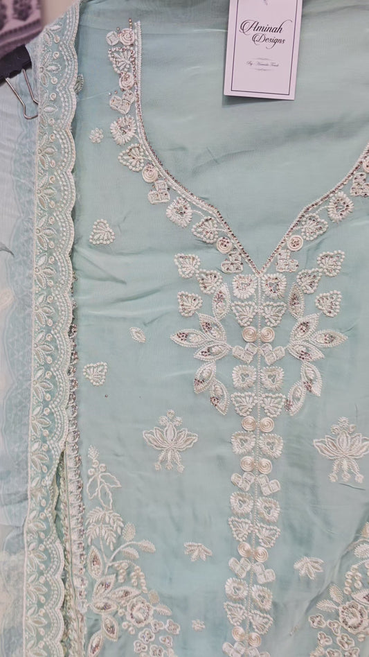 3 PC SEMI STITCHED FULLY EMBROIDERED DRESS WITH PURE PRINTED DUPATTA