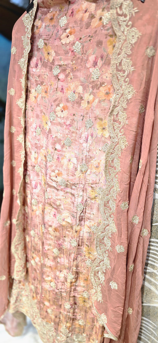 BEAUTIFUL SHADE 3 PC UNSTITCHED DRESS WITH HEAVY EMBROIDERY ON TOP AND DUPATTA