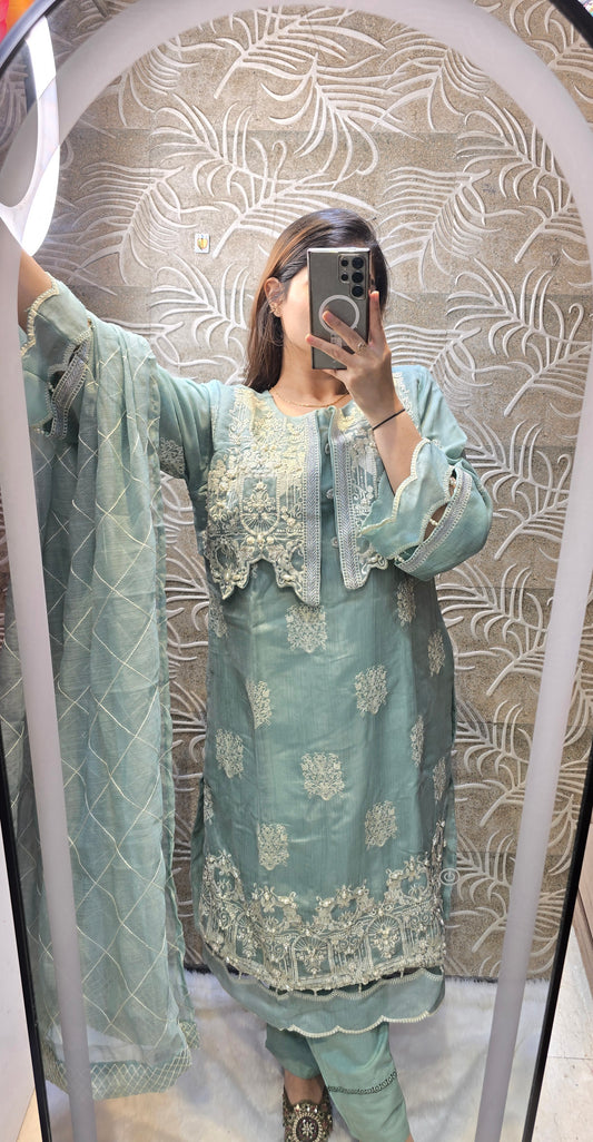 JACKET STYLE 3 PC READYTOWEAR FULLY EMBROIDERED PAKISTANI DESIGN