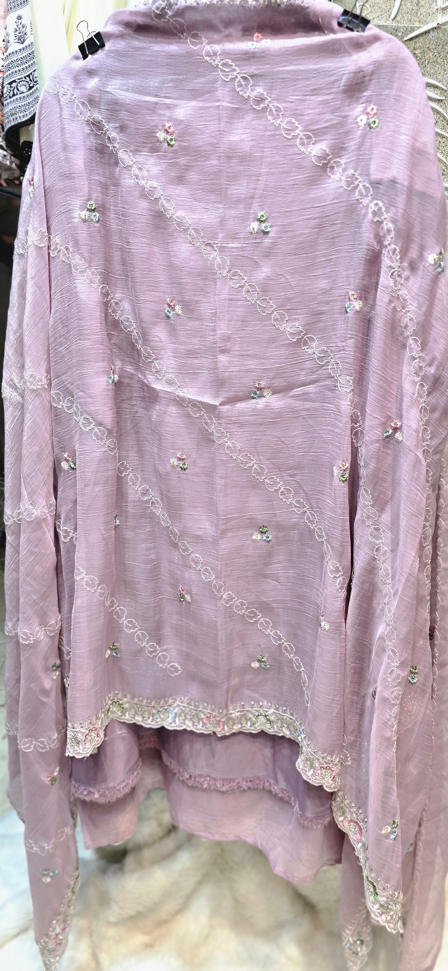 PURPLE 3 PC FULLY EMBROIDERED DRESS WITH HANDWORK DETAILS DRESS