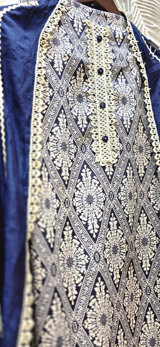 PURE COTTON DESIGNER UNSTITCHED SUITS WITH LACE WORK