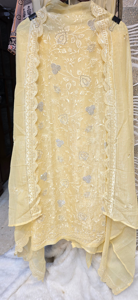 YELLOW COLOR 3 PC UNSTITCHED FULLY EMBROIDERED DRESS WITH BEAUTIFUL EMBROIDERED DUPATTA