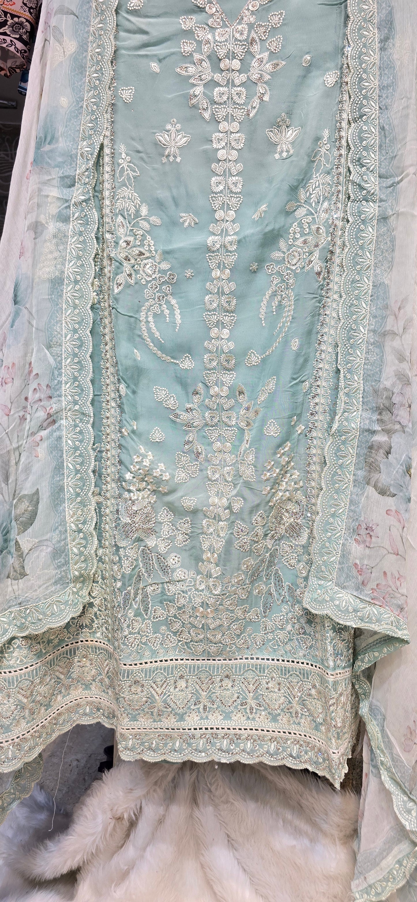 3 PC SEMI STITCHED FULLY EMBROIDERED DRESS WITH PURE PRINTED DUPATTA