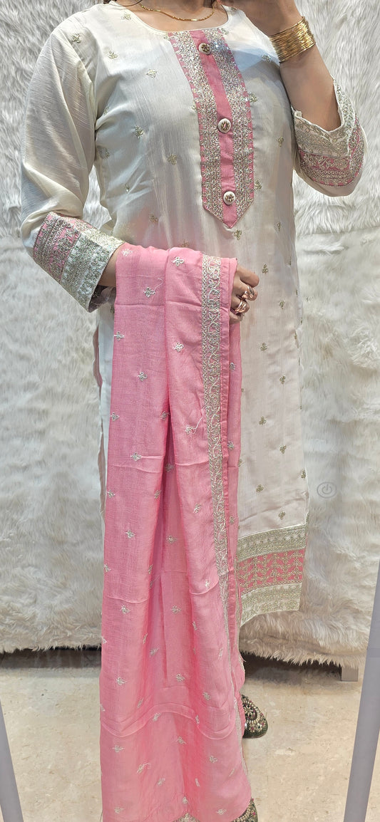 3 PC SET WHITE AND PINK UNDER 1500