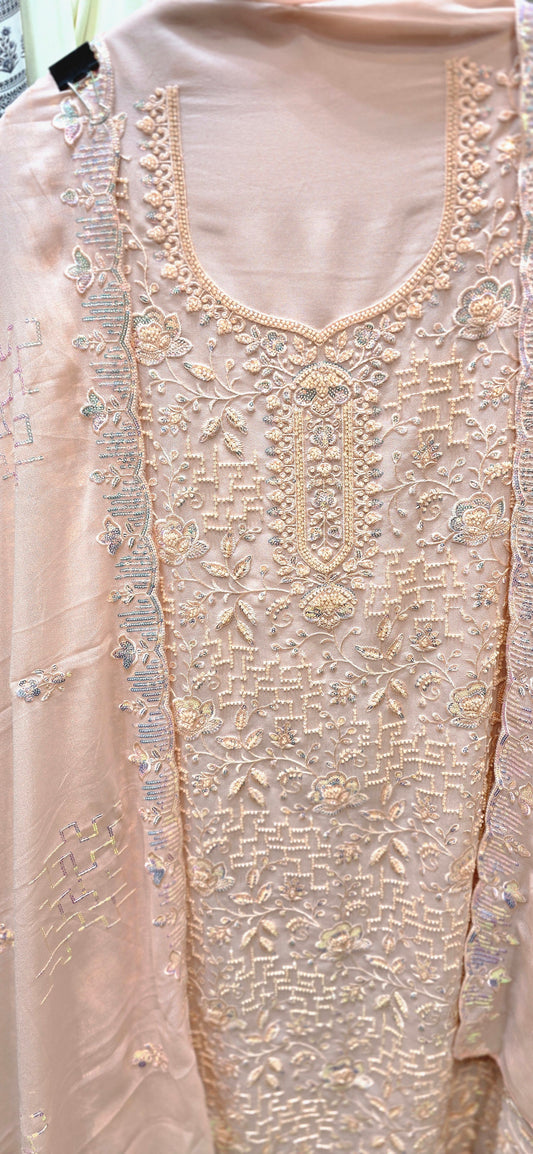 PINK HEAVILY EMBROIDERED 3 PC UNSTITCHED DRESS WITH HEAVY WORK ON DUPATTA