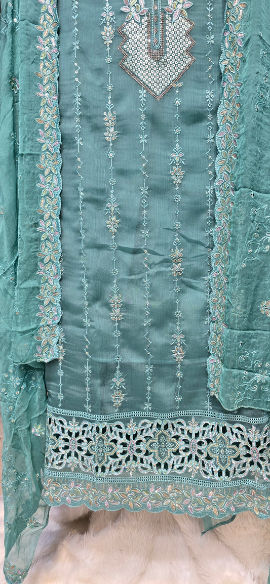 BEAUTIFUL 3 PC SET UNSTITCHED WITH INTRICATE CUTWORK DETAILS