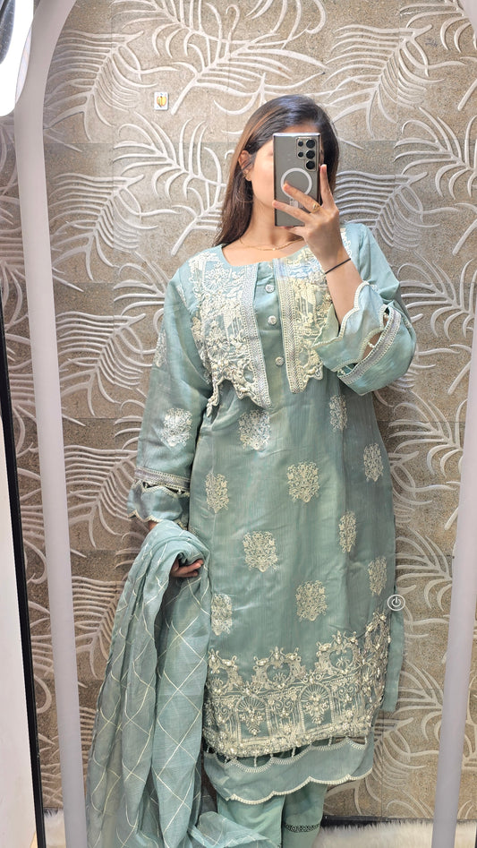 JACKET STYLE 3 PC READYTOWEAR FULLY EMBROIDERED PAKISTANI DESIGN