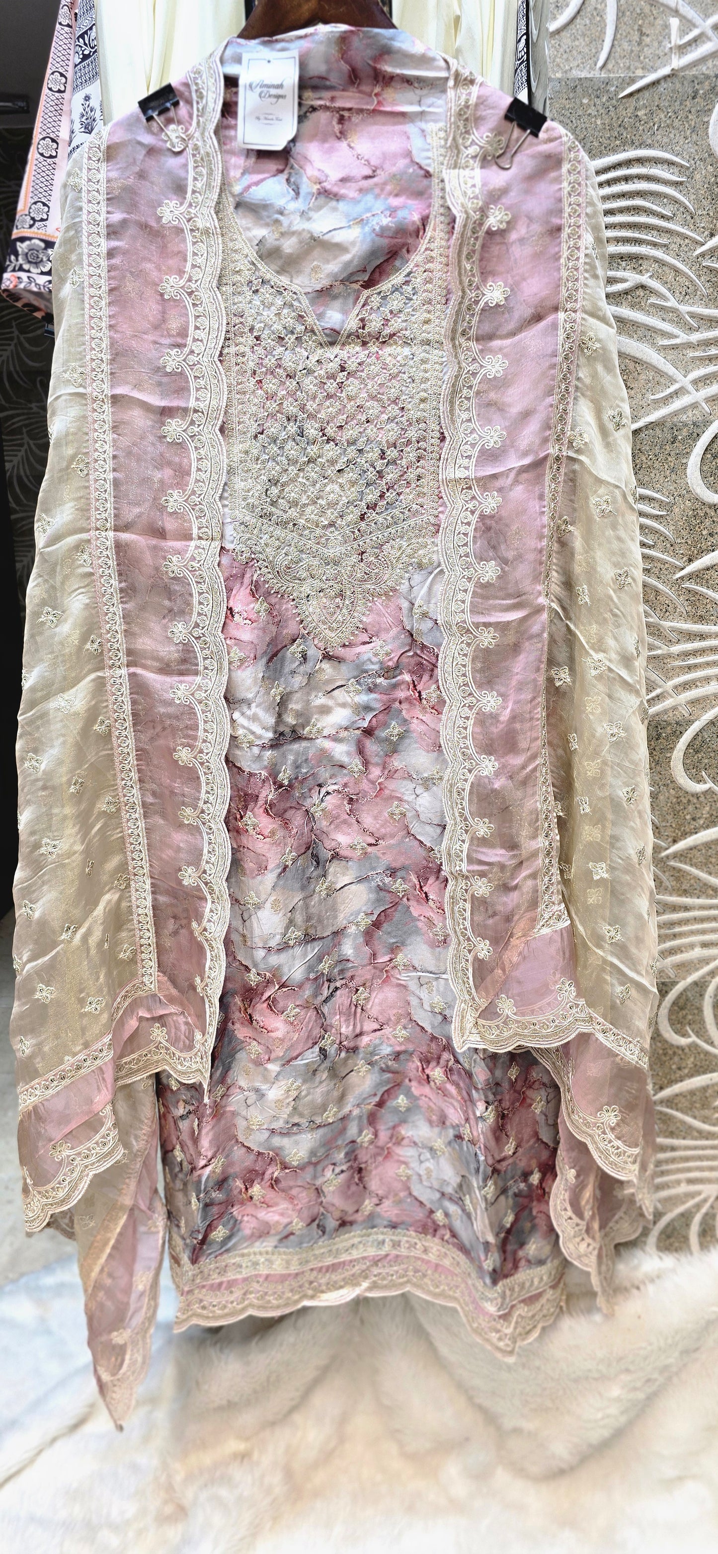 MULTICOLOR 3 PC HEAVY EMBROIDERED UNSTITCHED DRESS IN LUXURY IMPORTED FABRIC