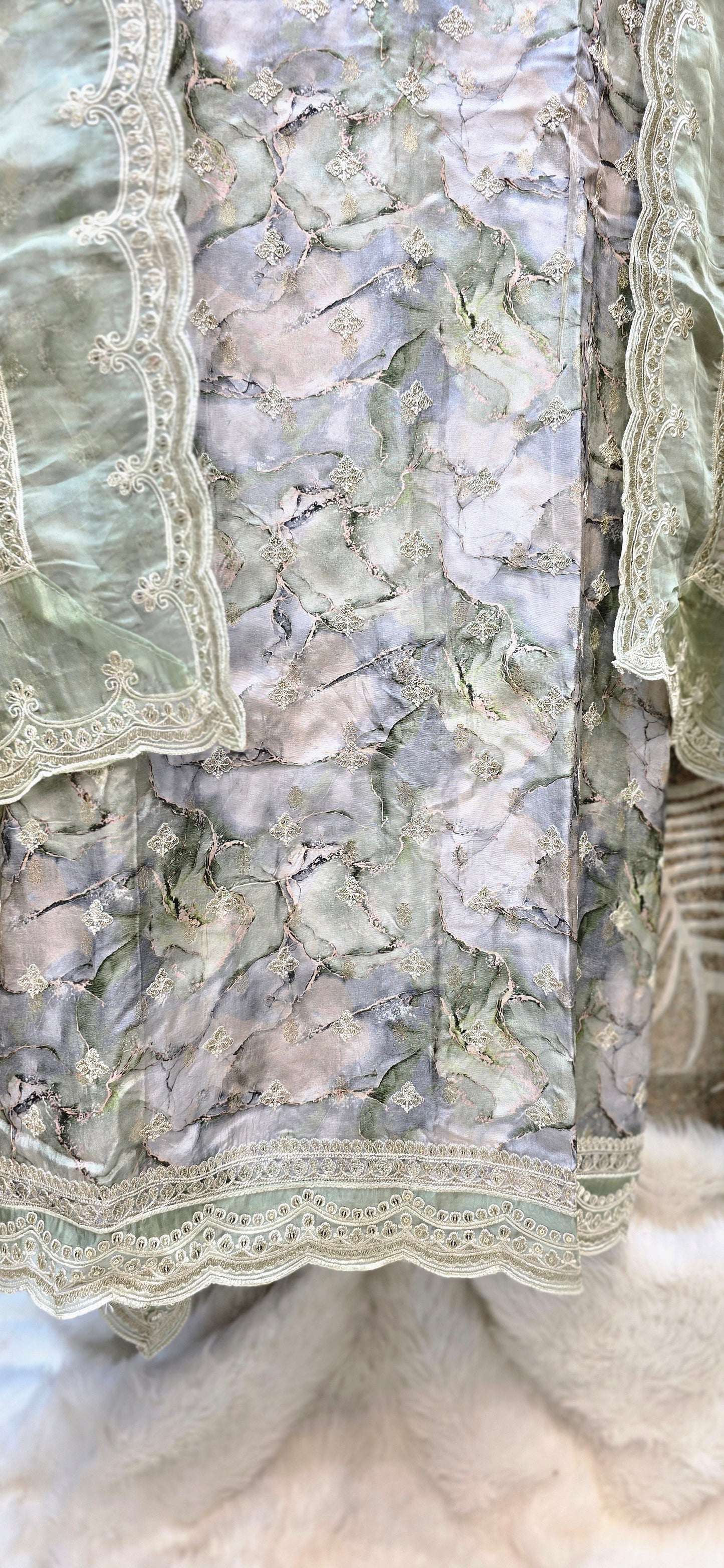 MULTICOLOR 3 PC HEAVY EMBROIDERED UNSTITCHED DRESS IN LUXURY IMPORTED FABRIC