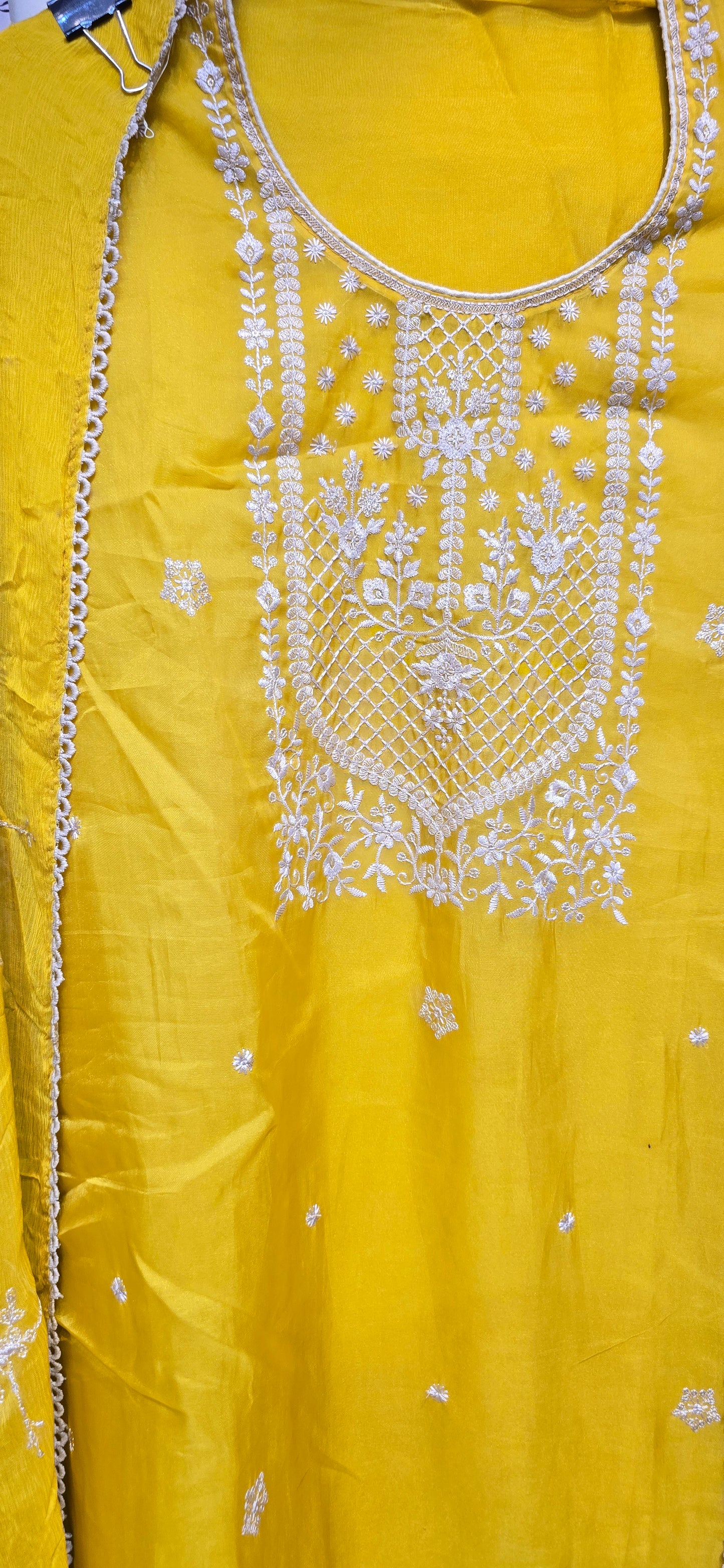 HALDI SPECIAL YELLOW 3 PC UNSTITCHED SET FULLY EMBROIDERED DRESS