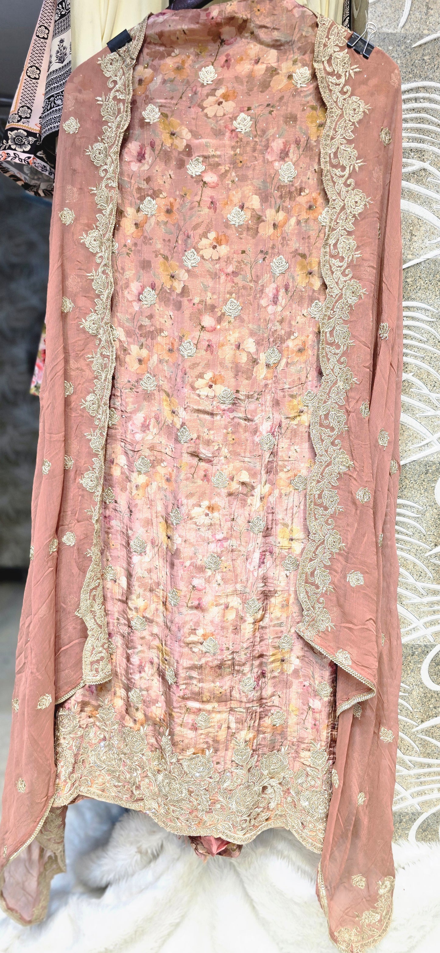 BEAUTIFUL SHADE 3 PC UNSTITCHED DRESS WITH HEAVY EMBROIDERY ON TOP AND DUPATTA