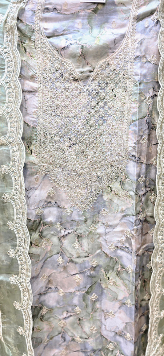 MULTICOLOR 3 PC HEAVY EMBROIDERED UNSTITCHED DRESS IN LUXURY IMPORTED FABRIC