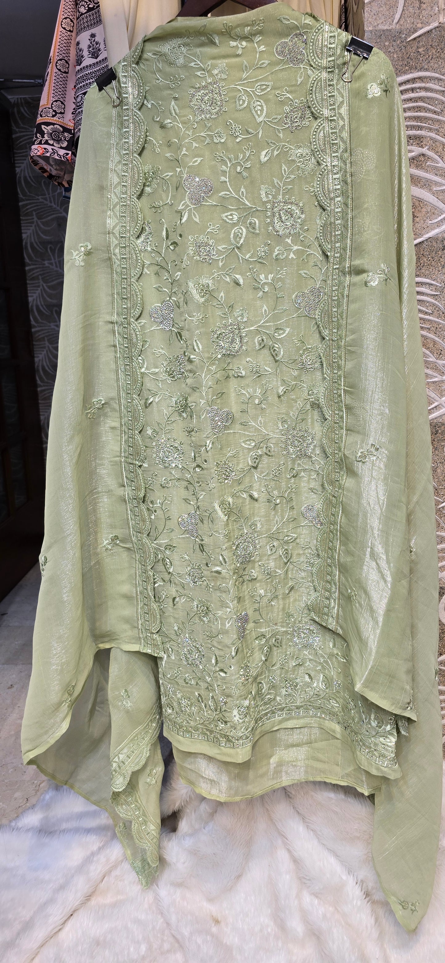 MEHENDI SPECIAL GREEN COLOR EXCLUSIVE 3 PC SET FULLY EMBROIDERED DRESS