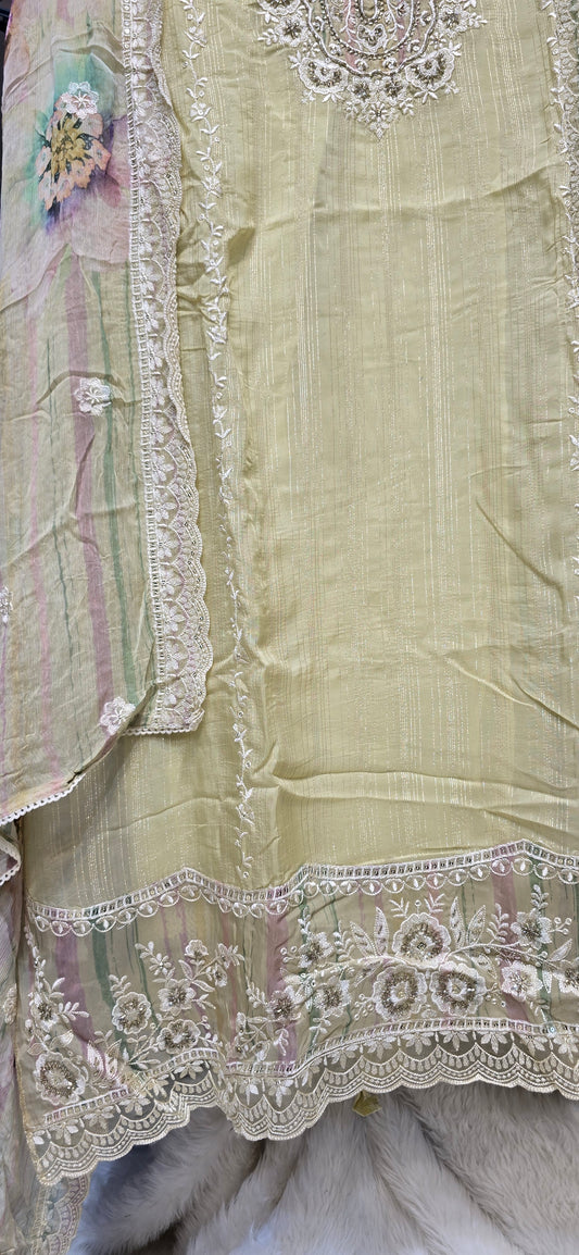 MUSTARD COLOR 3 PC SET UNSTITCHED FULLY EMBROIDERED WITH DUPATTA