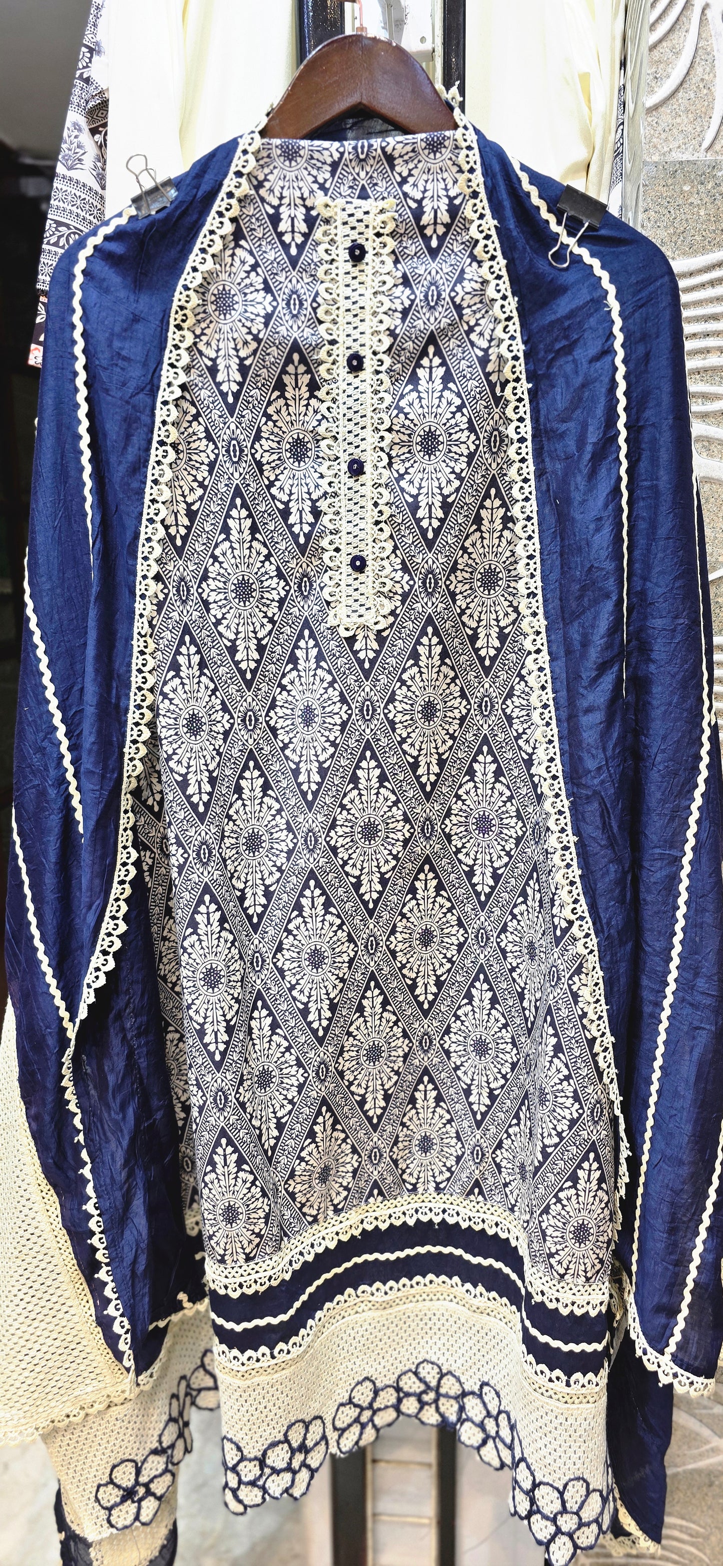 PURE COTTON DESIGNER UNSTITCHED SUITS WITH LACE WORK