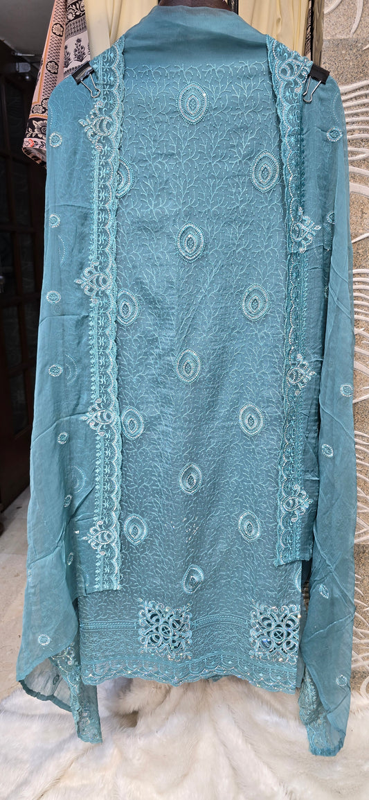 UNSTITCHED 3PC SET HEAVILY EMBROIDERED PARTY WEAR DRESS