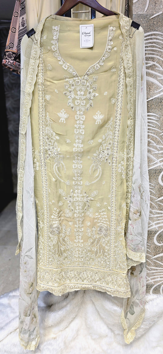 MUSTARD COLOR 3 PC SET UNSTITCHED FULLY EMBROIDERED WITH DUPATTA