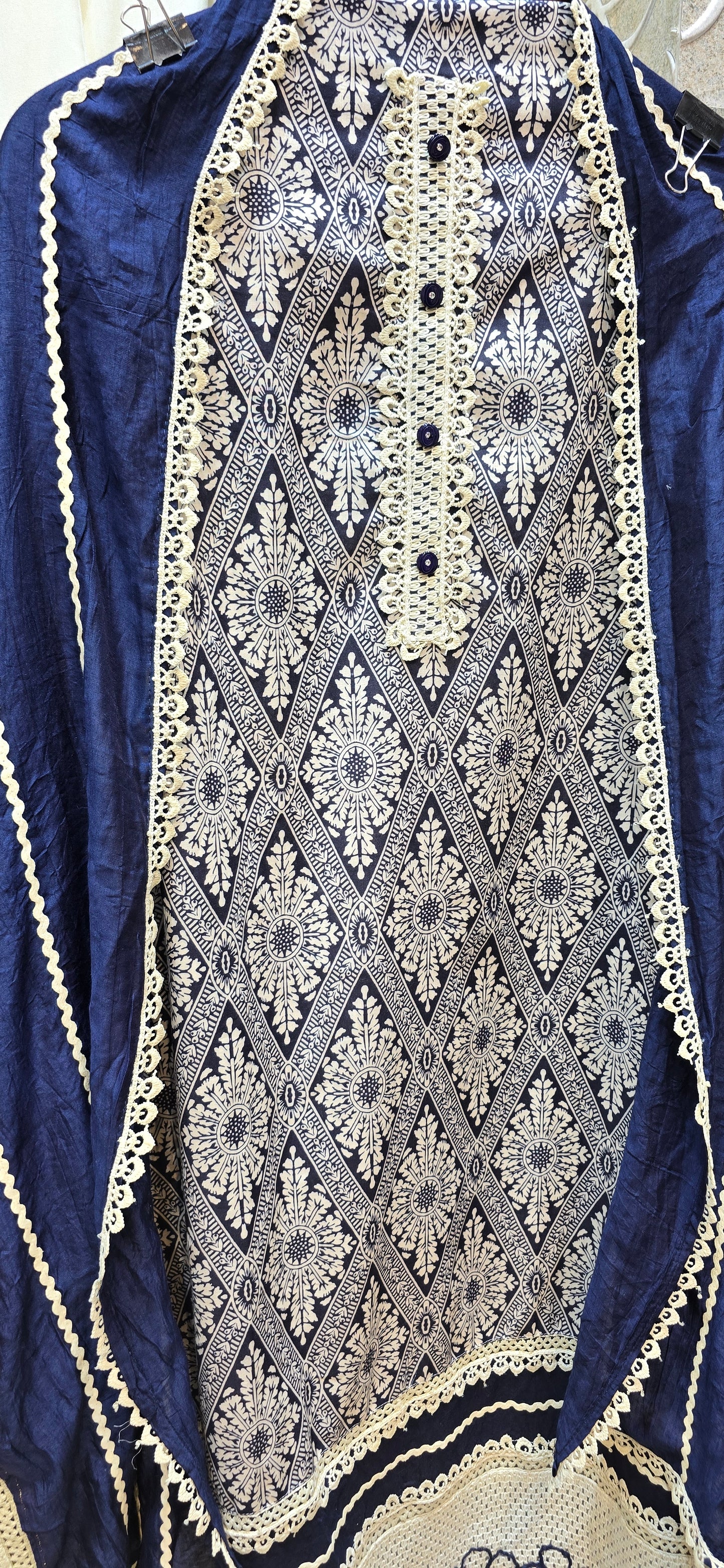 PURE COTTON DESIGNER UNSTITCHED SUITS WITH LACE WORK