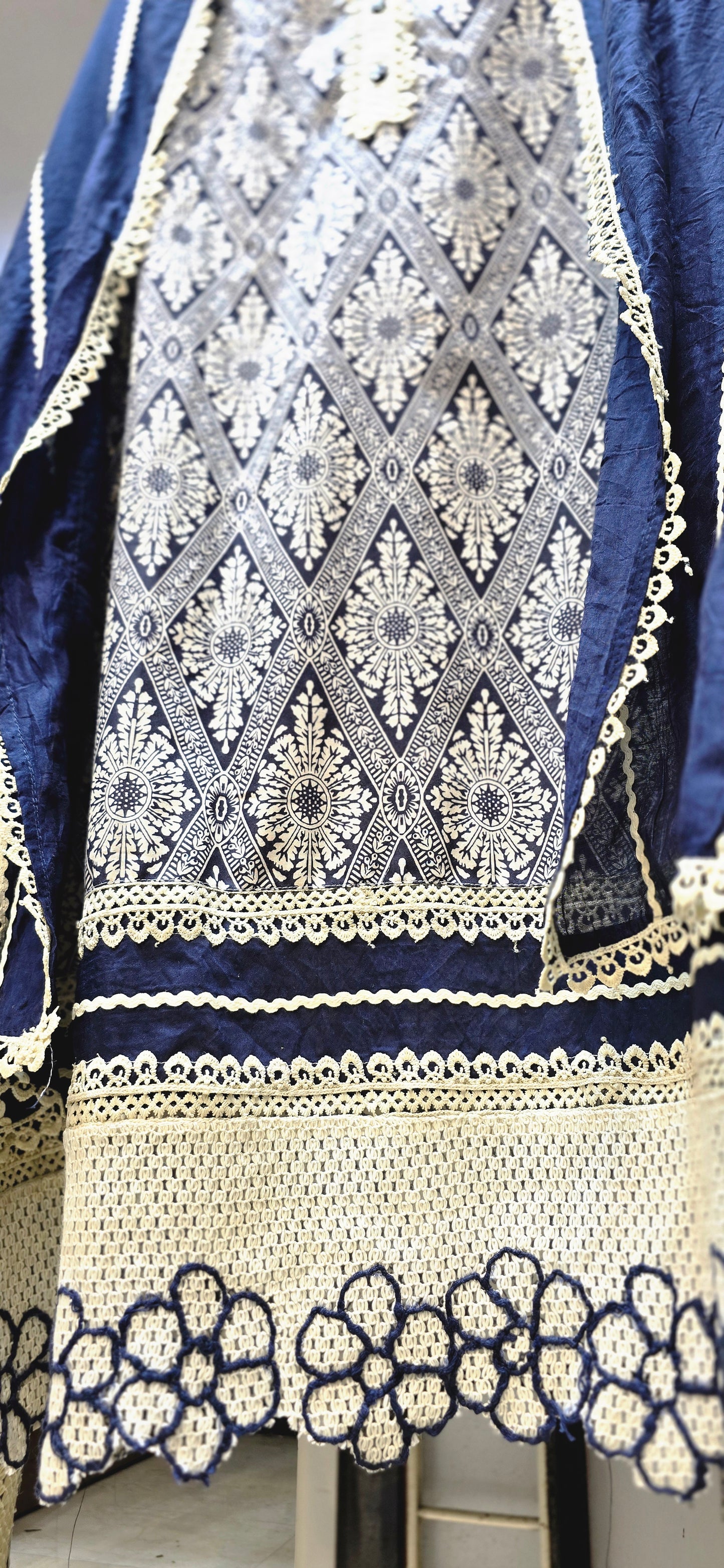 PURE COTTON DESIGNER UNSTITCHED SUITS WITH LACE WORK