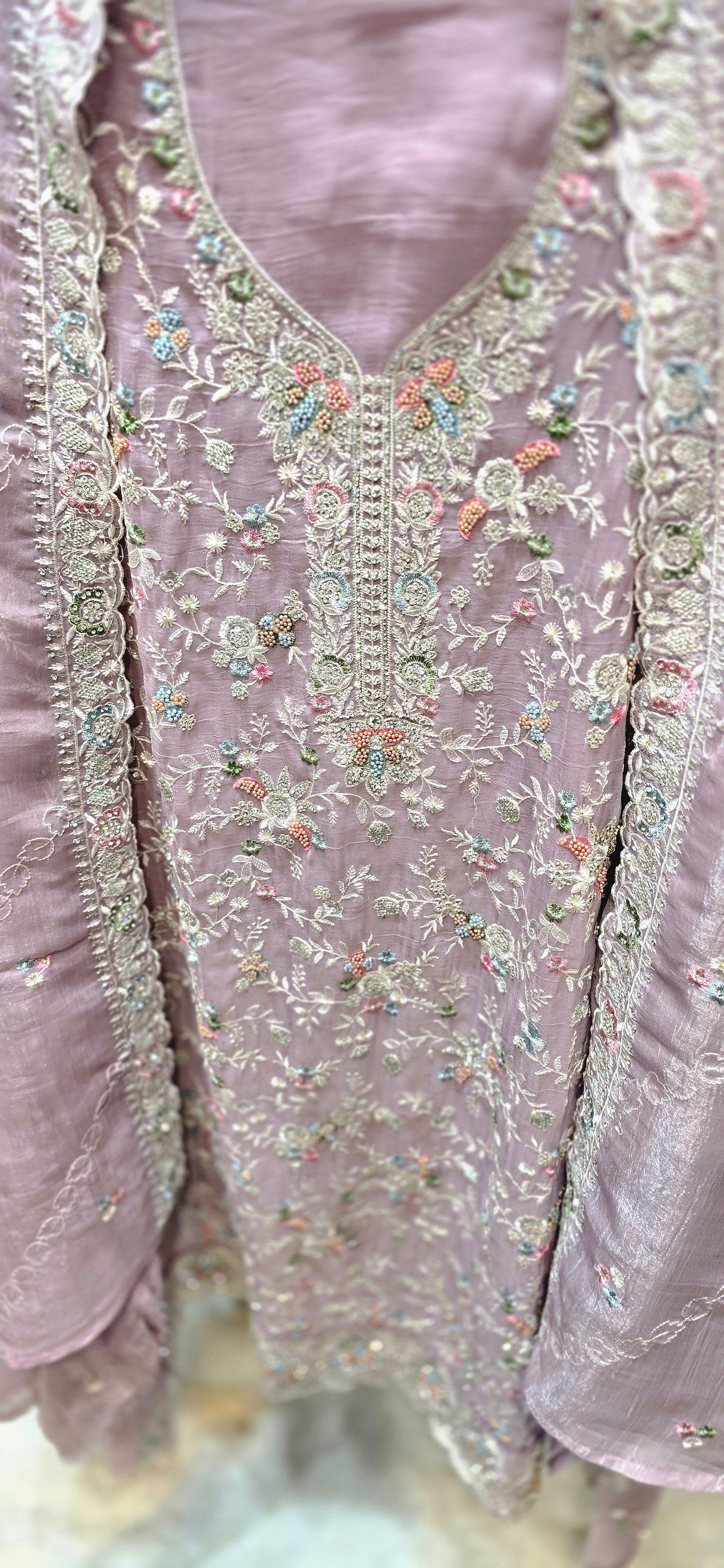 PURPLE 3 PC FULLY EMBROIDERED DRESS WITH HANDWORK DETAILS DRESS
