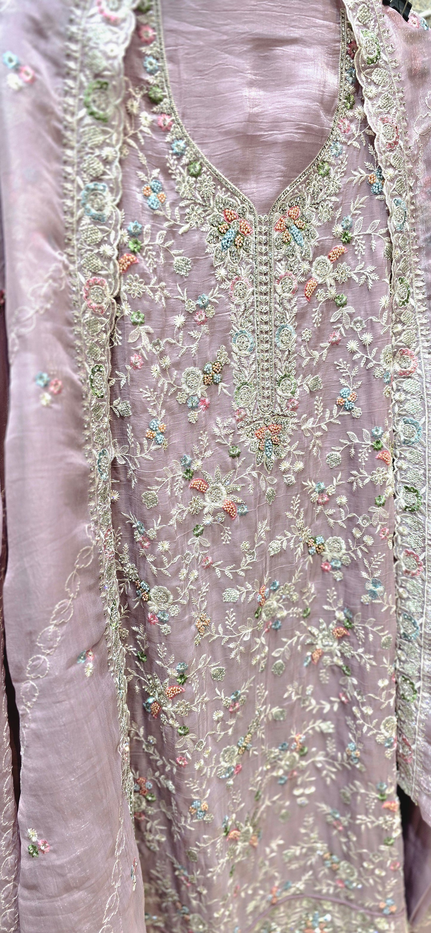 PURPLE 3 PC FULLY EMBROIDERED DRESS WITH HANDWORK DETAILS DRESS