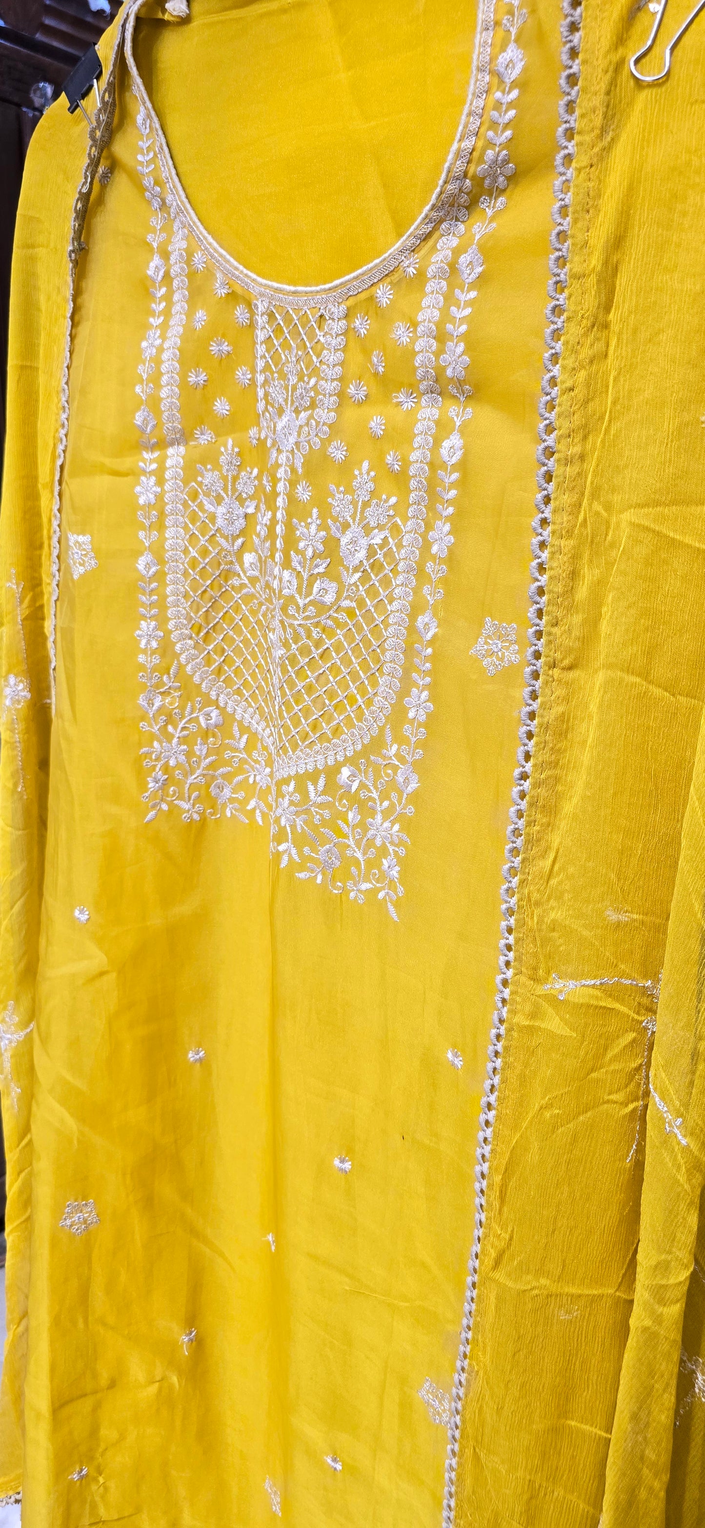 HALDI SPECIAL YELLOW 3 PC UNSTITCHED SET FULLY EMBROIDERED DRESS