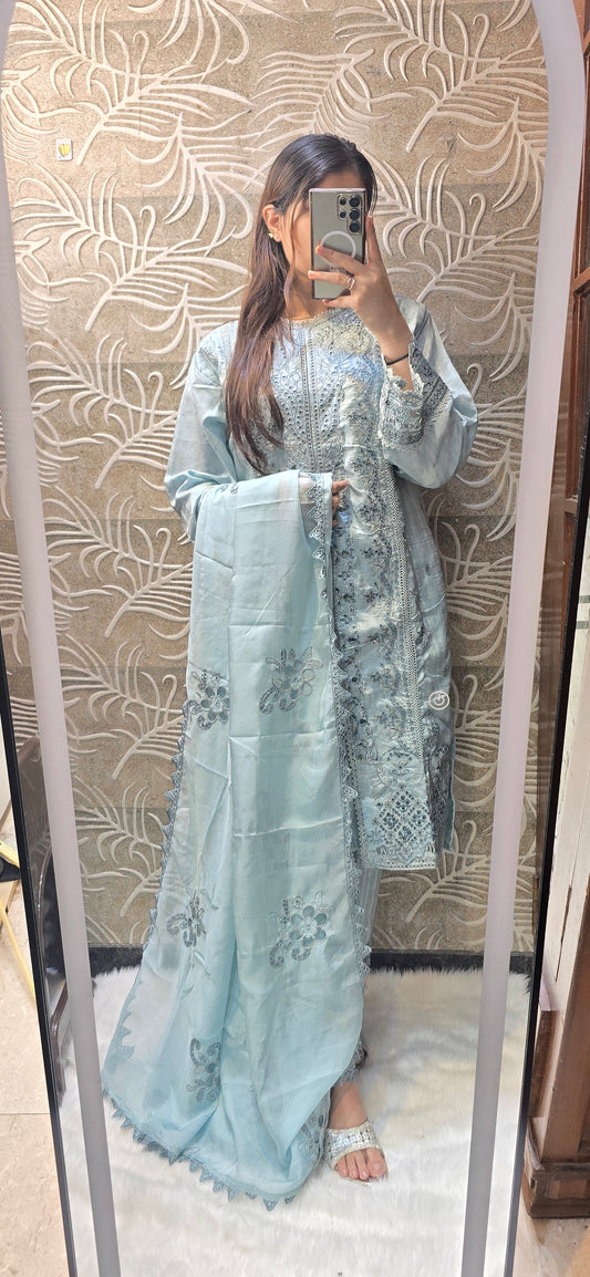 IMPORTED RAW SILK 3PC CUTWORK