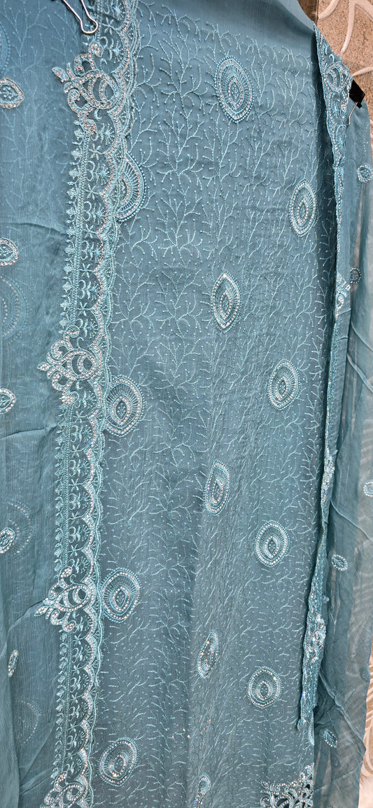 UNSTITCHED 3PC SET HEAVILY EMBROIDERED PARTY WEAR DRESS