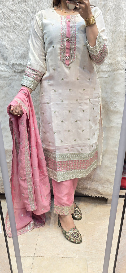 3 PC SET WHITE AND PINK UNDER 1500