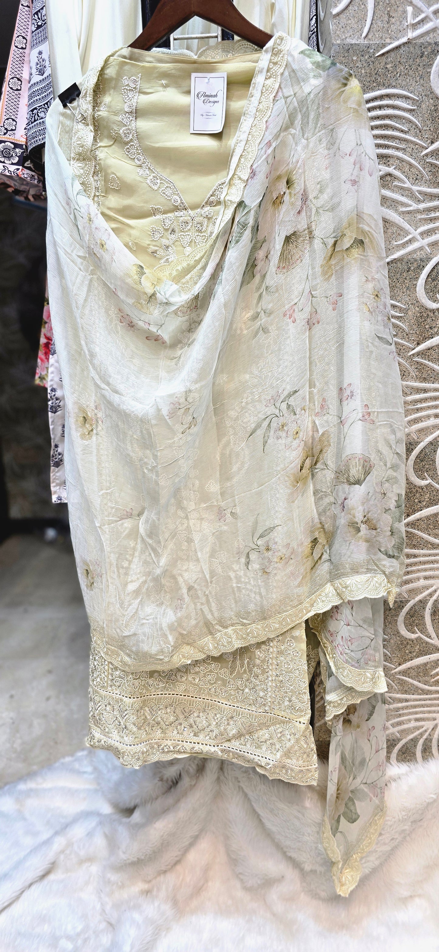 MUSTARD COLOR 3 PC SET UNSTITCHED FULLY EMBROIDERED WITH DUPATTA