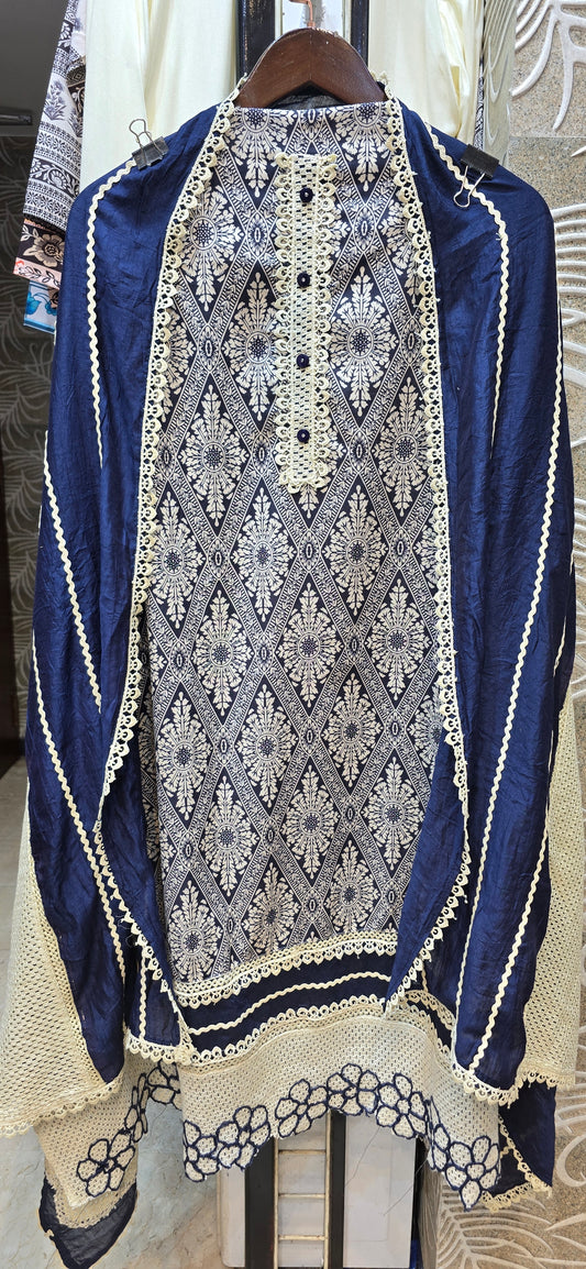 PURE COTTON DESIGNER UNSTITCHED SUITS WITH LACE WORK