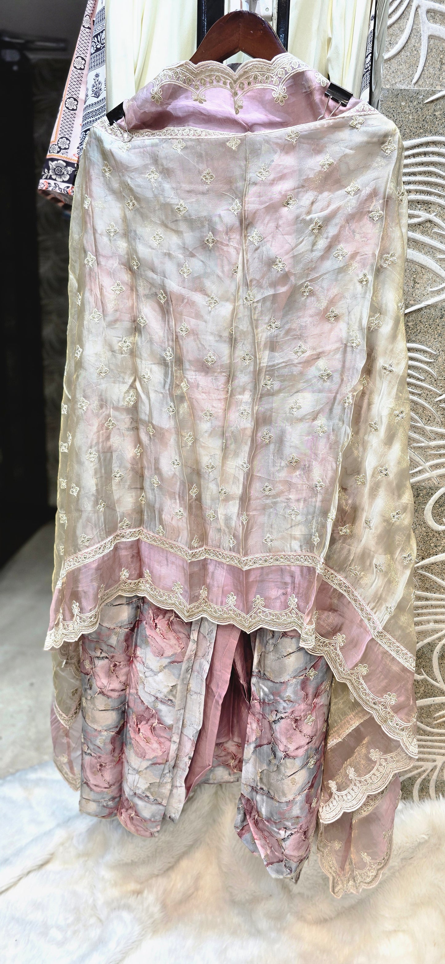 MULTICOLOR 3 PC HEAVY EMBROIDERED UNSTITCHED DRESS IN LUXURY IMPORTED FABRIC
