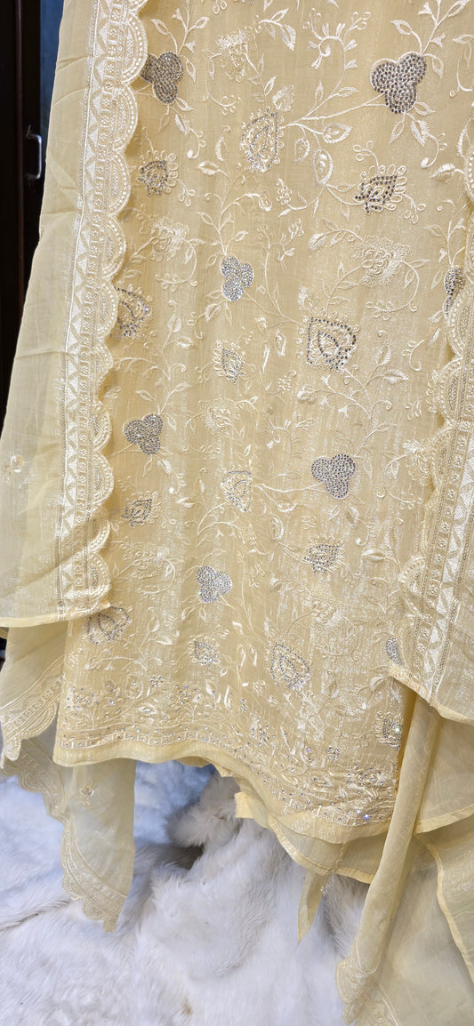 YELLOW COLOR 3 PC UNSTITCHED FULLY EMBROIDERED DRESS WITH BEAUTIFUL EMBROIDERED DUPATTA