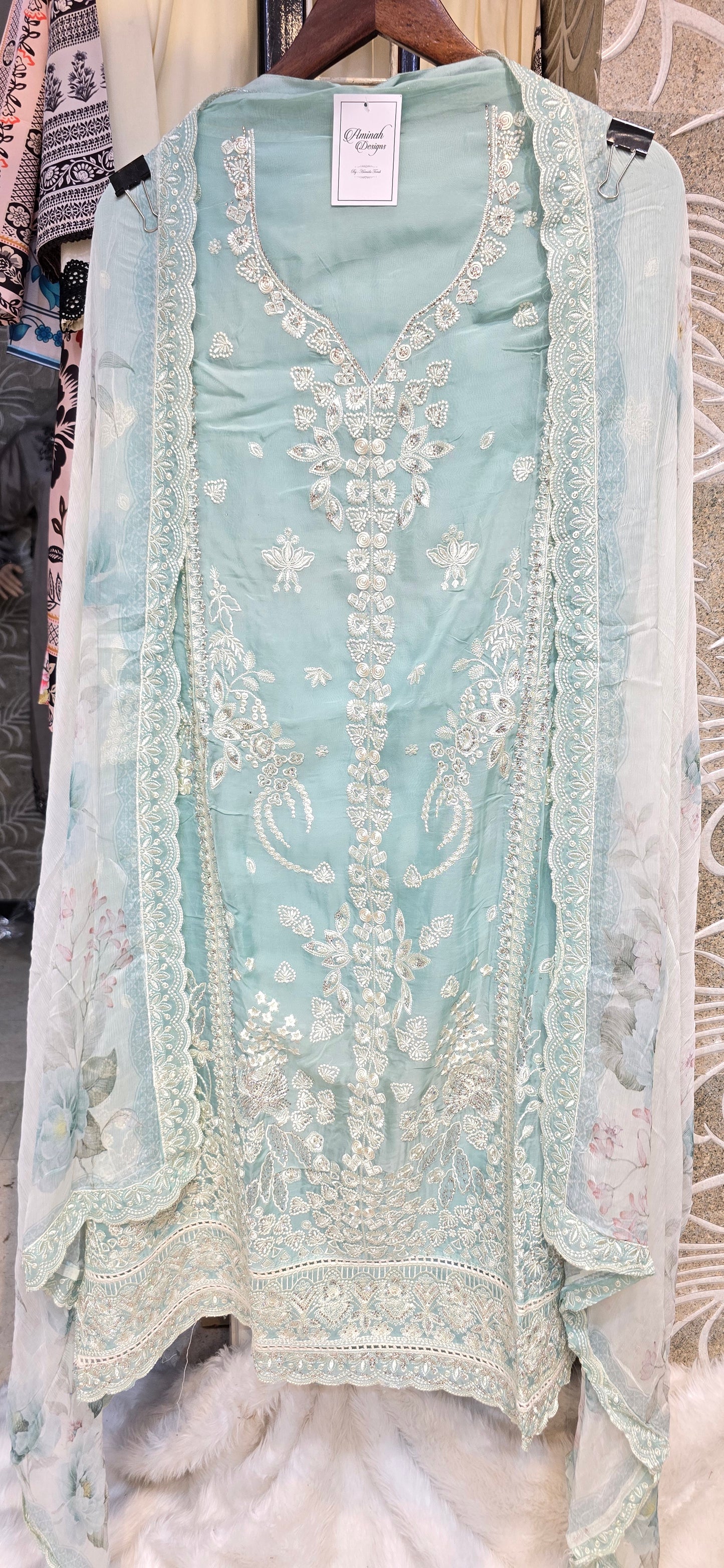 3 PC SEMI STITCHED FULLY EMBROIDERED DRESS WITH PURE PRINTED DUPATTA