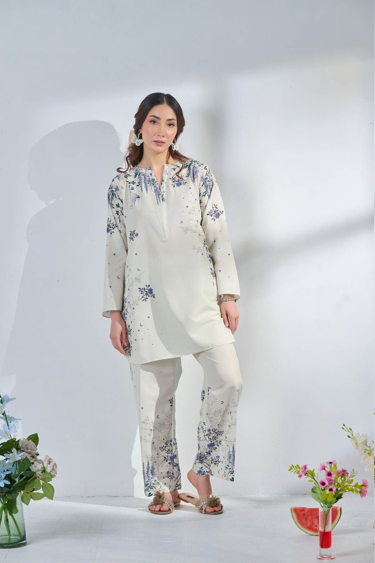 WHITE STUNNER Comfort Fit Turkish Cords Set with Premium Digital Print