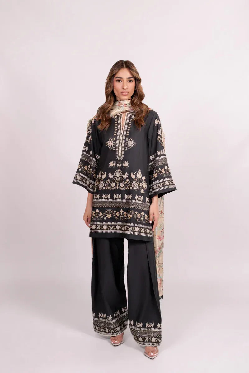 BLACK ELEGANCE 3 pc turkish cord set with soft organza dupatta
