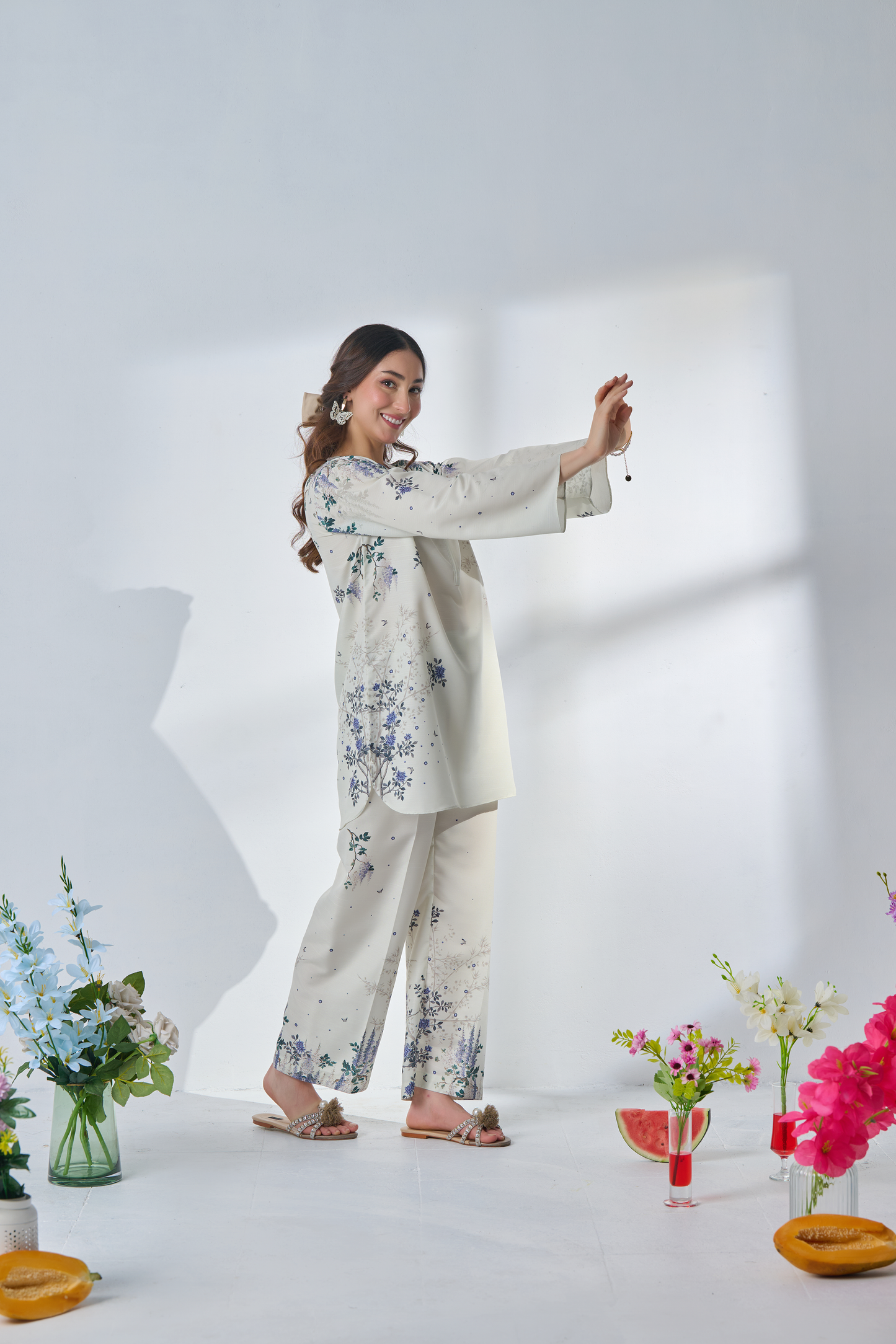 WHITE STUNNER Comfort Fit Turkish Cords Set with Premium Digital Print