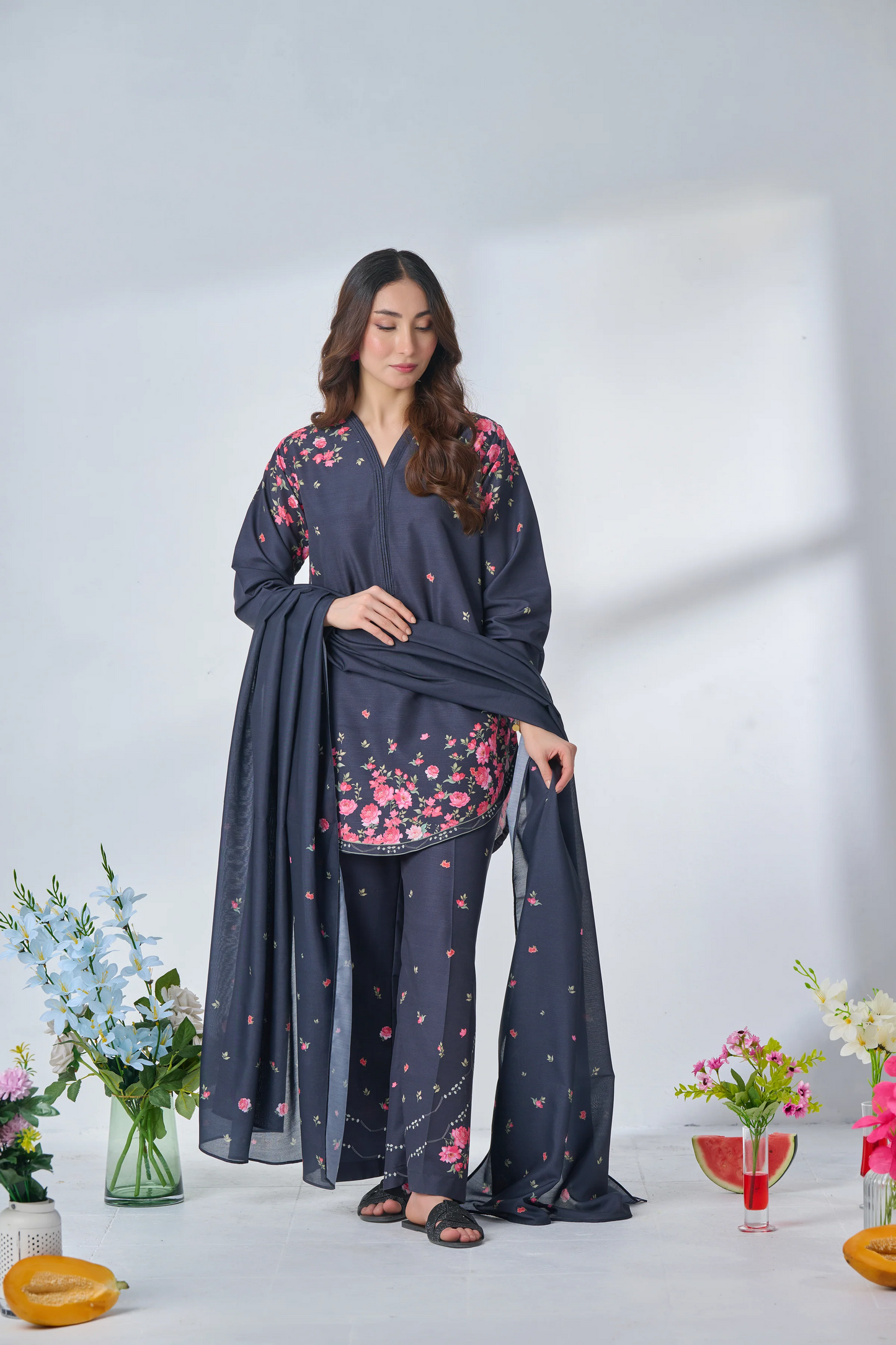 MINIMALIST 3 pc turkish cord set with dupatta pure muzlin fabric